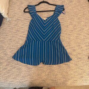 Monteau Blue White Striped Peplum Top-Woman's XL
